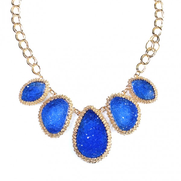 Sapphire Mojova Druzy Stone Bib Necklace